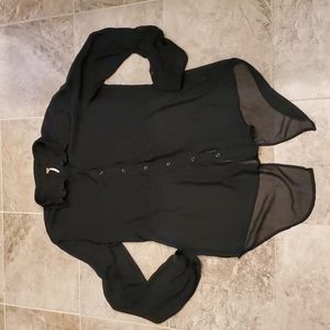 Free People Best of Both Worlds black sheer bottom button blouse